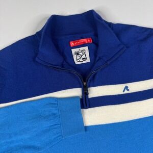 Redvanly 1/4 Quarter Zip Sweater Mens Large Blue Merino Wool Golf Pullover